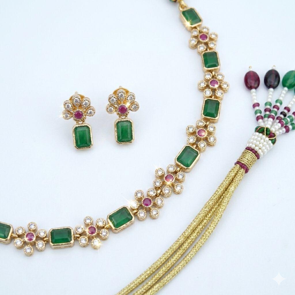 Emerald & Ruby Floral Radiance Necklace