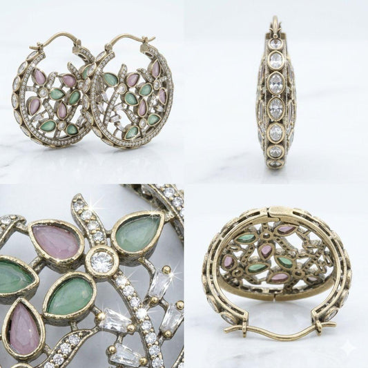 Vintage Floral Hoop Earrings