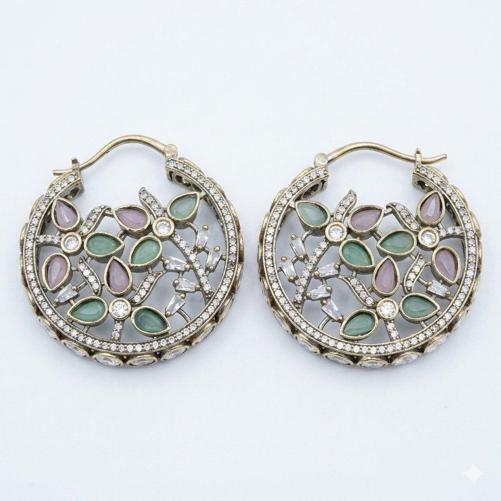 Vintage Floral Hoop Earrings